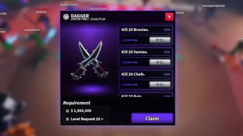 How to Get Dagger in Hunty Zombie - All Quests and Requirements